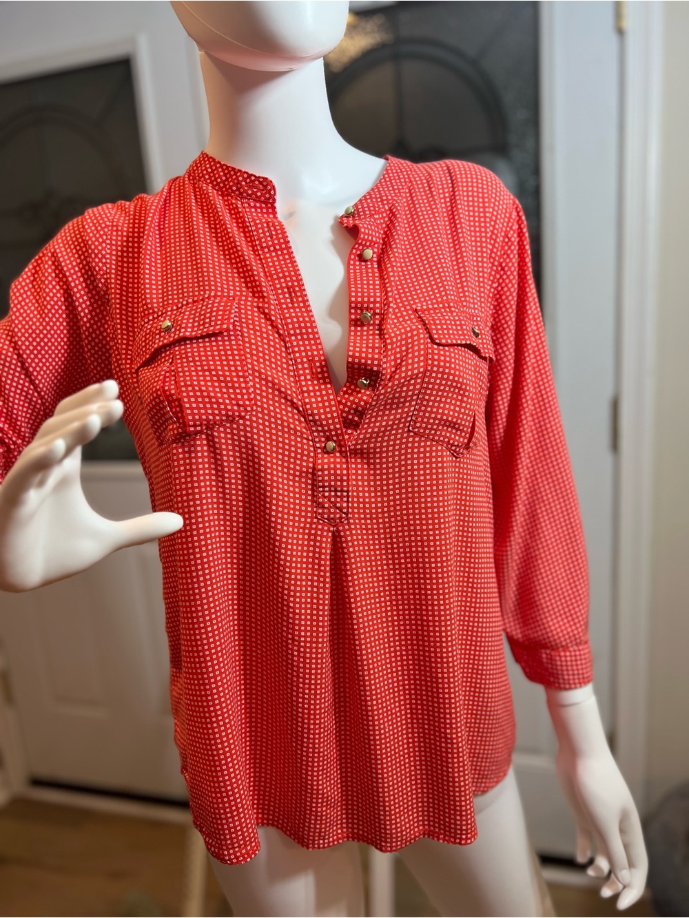 Women’s Red Dot-Print Button Top